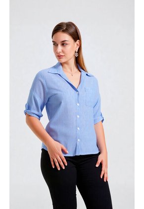 Blusa Para Mujer Manga Corta Azul Marca L&H Ref. 2J412265