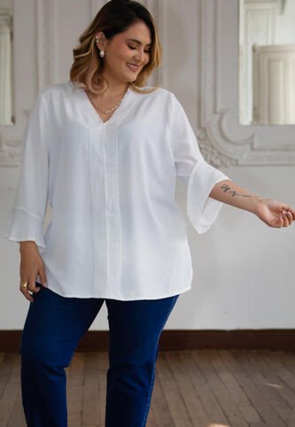 Blusa Para Mujer. Manga 3/4 Blanco Marca L&H L&H