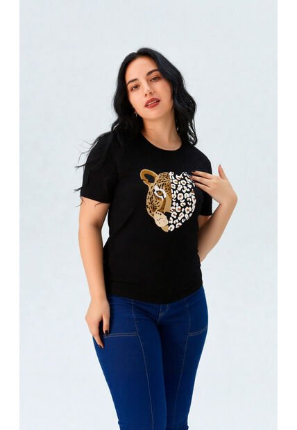 Camiseta Para Mujer Manga Corta Negro Marca L&H Ref. 2Bw401001