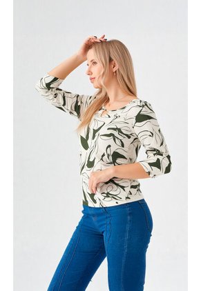 Camiseta Para Mujer Manga 3/4 Verde Marca L&H Ref. 2J409112