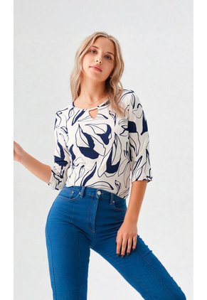 Camiseta Para Mujer Manga 3/4 Azul Marca L&H Ref. 2J409112