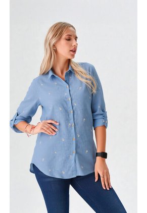 Blusa Para Mujer. Manga 3/4 Azul Marca L&H Ref. 3K612021