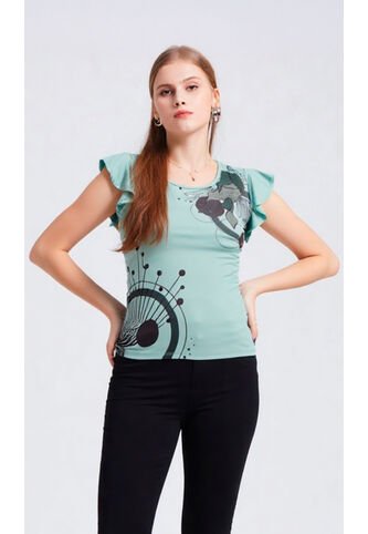 Camiseta Para Mujer Manga Corta Verde Marca L&H Ref. 4R409220 L&H