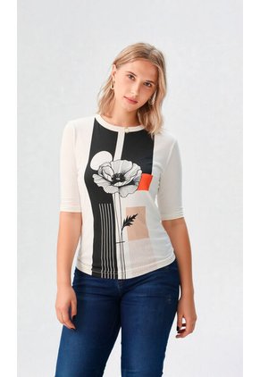 Camiseta Para Mujer Manga 3/4 Beige Marca L&H Ref. 4R409224