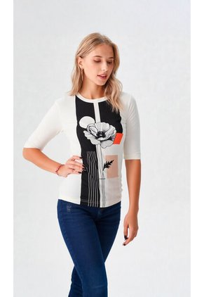 Camiseta Para Mujer Manga 3/4 Beige Marca L&H Ref. 4R409224