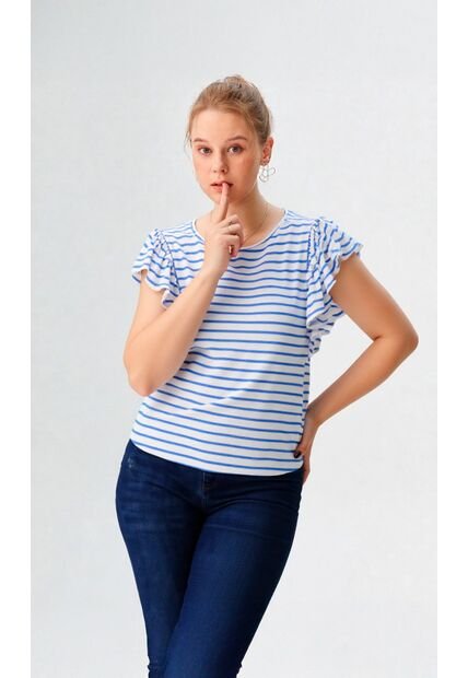 Camiseta Para Mujer Manga Corta Azul Marca L&H Ref. 2J409102