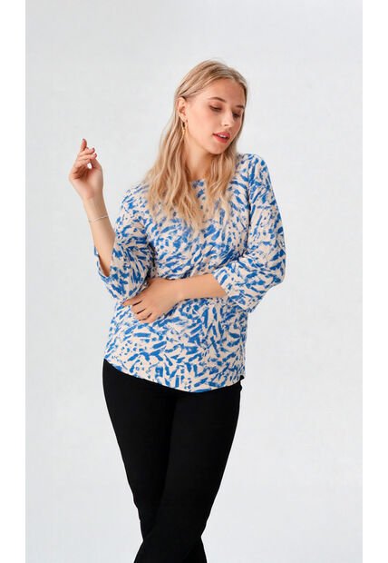 Blusa Para Mujer Manga 3/4 Azul Marca L&H Ref. 5P412258