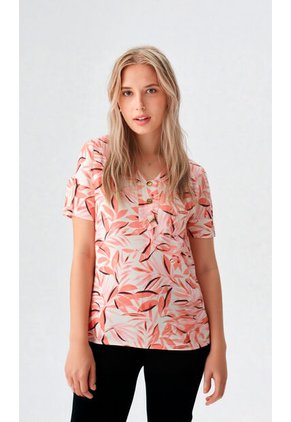 Blusa Para Mujer Manga Corta Coral Marca L&H Ref. 5P412253
