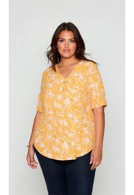 Blusa Para Mujer. Manga Corta Mostaza Marca L&H Ref. 5P612099