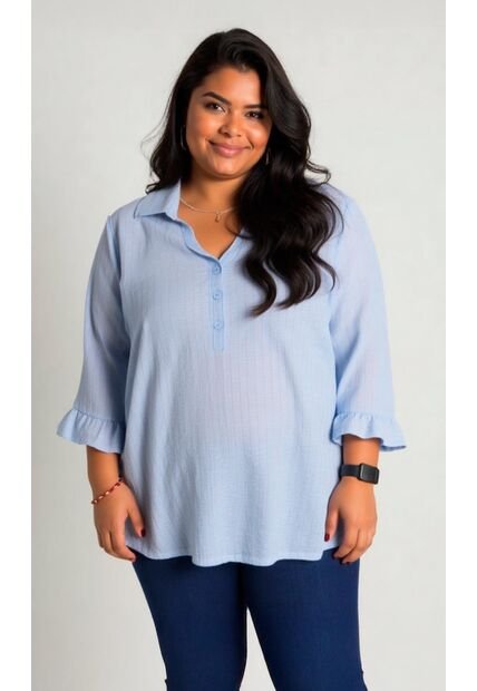 Blusa Para Mujer. Manga 3/4 Azul Marca L&H Ref. 5P612100