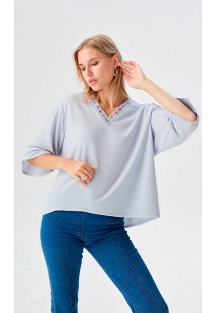 Blusa Para Mujer Manga 3/4 Blanco Marca L&H Ref. 2Bv412001