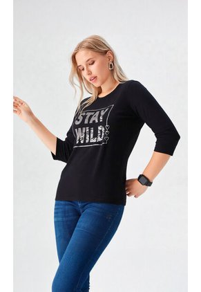 Camiseta Para Mujer Manga 3/4 Negro Marca L&H Ref. 7S409036