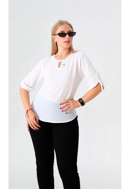 Blusa Para Mujer Manga Corta Crudo Marca L&H Ref. 8E412045