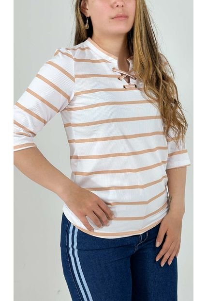 Camiseta Para Mujer Manga 3/4 Beige Marca L&H