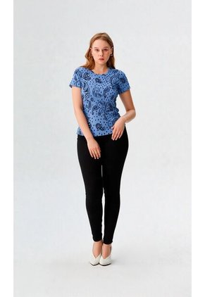 Camiseta Para Mujer Manga Corta Azul Marca L&H Ref. 4R409219