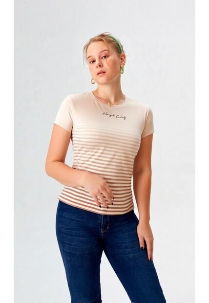 Camiseta Para Mujer Manga Corta Beige Marca L&H Ref. 4R409226