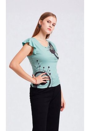 Camiseta Para Mujer Manga Corta Verde Marca L&H Ref. 4R409220