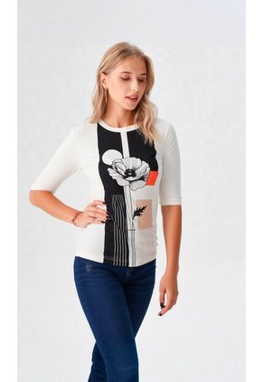 Camiseta Para Mujer Manga 3/4 Beige Marca L&H Ref. 4R409224