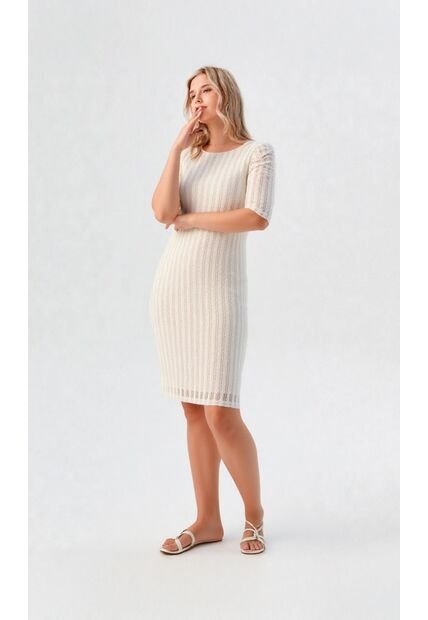 Vestido Para Mujer Manga Corta Crudo Marca L&H Ref. 5P417013
