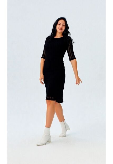 Vestido Para Mujer Manga Corta Negro Marca L&H Ref. 5P417013