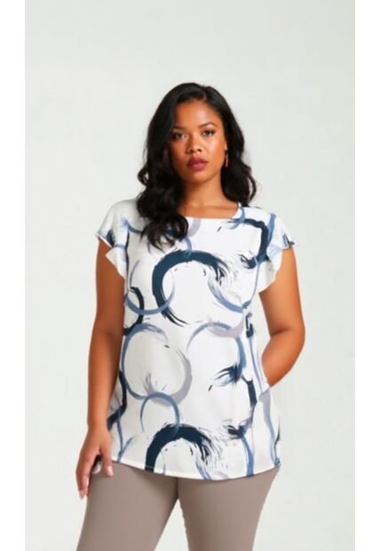 Blusa Para Mujer. Manga Corta Azul Marca L&H