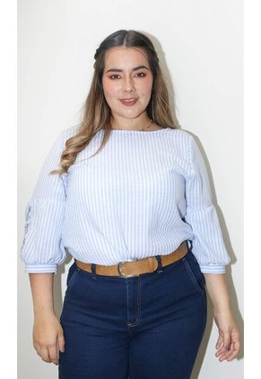 Blusa Para Mujer. Manga 3/4 Azul Marca L&H