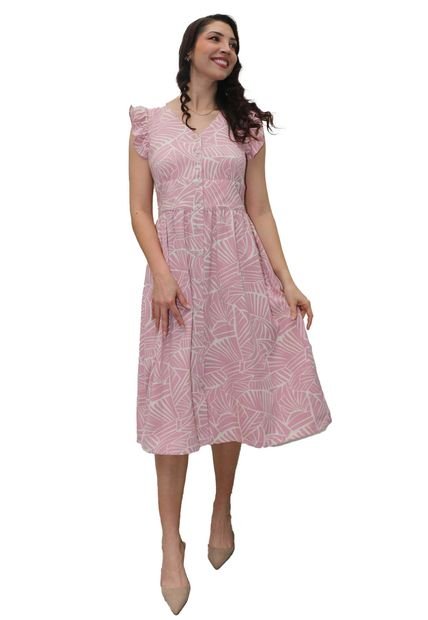 Vestido Para Mujer Manga Corta Rosado Marca L&H