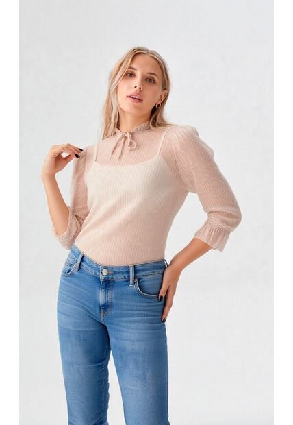 Blusa Para Mujer Manga 3/4 Beige Marca L&H Ref. 5P412251