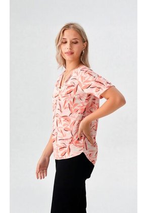 Blusa Para Mujer Manga Corta Coral Marca L&H Ref. 5P412253