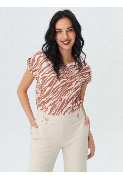 Camiseta Para Mujer Manga Corta Beige Marca L&H