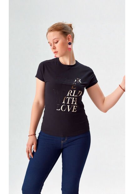 Camiseta Para Mujer Manga Corta Negro Marca L&H Ref. 7S409048