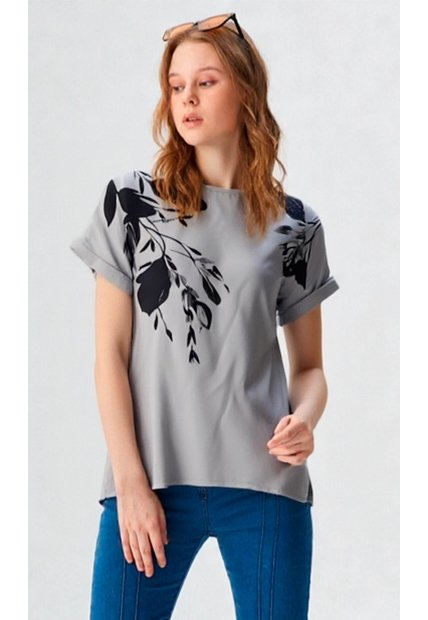 Blusa Para Mujer Manga Corta Gris Claro Marca L&H Ref. 1F412700