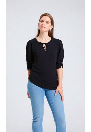 Blusa Para Mujer Manga Corta Negro Marca L&H Ref. 8E412045