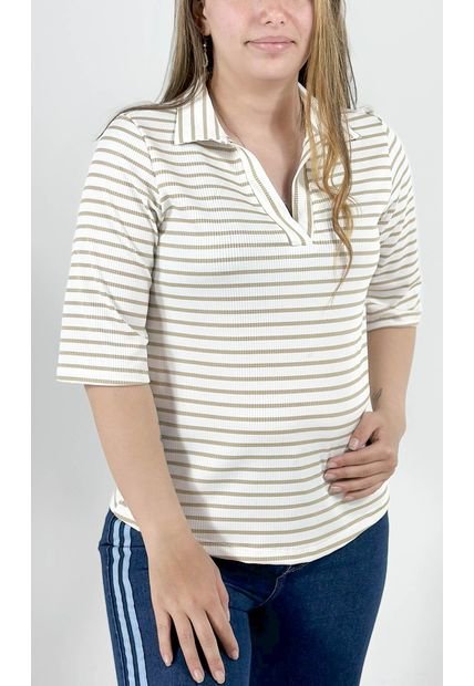 Camiseta Para Mujer Manga Corta Beige Marca L&H