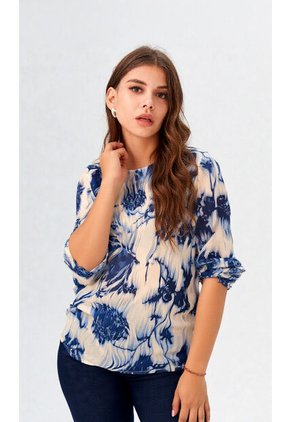 Blusa Para Mujer Manga 3/4 Azul Marca L&H Ref. 5P412282