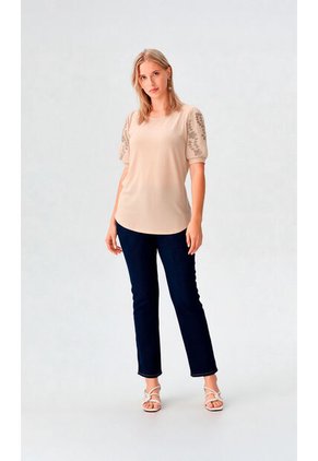 Blusa Para Mujer Manga Corta Beige Marca L&H Ref. 1F412708