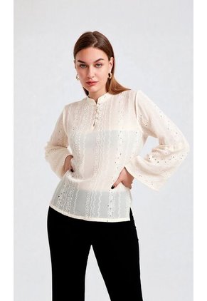 Blusa Para Mujer Manga Larga Beige Marca L&H Ref. 9V412009