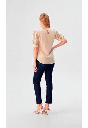 Blusa Para Mujer Manga Corta Beige Marca L&H Ref. 1F412708