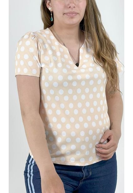 Camiseta Para Mujer Manga Corta Beige Marca L&H