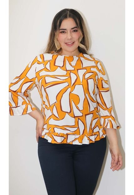 Blusa Para Mujer. Manga 3/4 Mostaza Marca L&H
