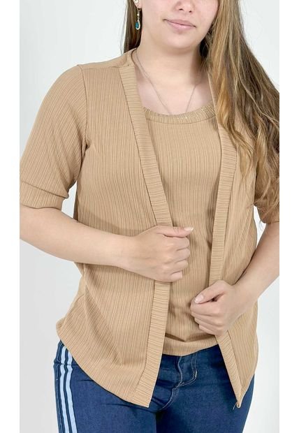 Camiseta Para Mujer Manga 3/4 Beige Marca L&H