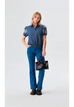 Blusa Para Mujer Manga Corta Azul Marca L&H Ref. 5P412270