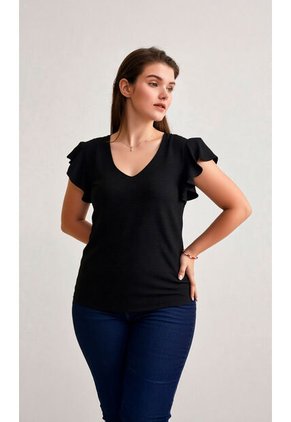Blusa Para Mujer Manga Sisa Negro Marca L&H Ref. 4R412130