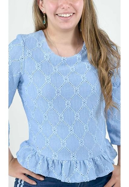 Blusa Para Mujer Manga 3/4 Azul Claro Marca L&H