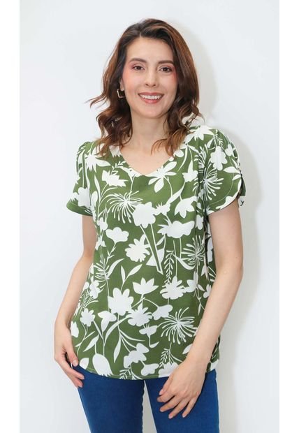 Blusa Para Mujer Manga Corta Verde Marca L&H