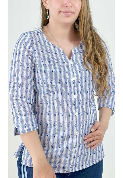 Blusa Para Mujer Manga 3/4 Azul Marca L&H