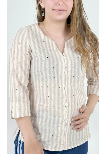 Blusa Para Mujer Manga 3/4 Beige Marca L&H