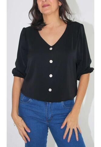 Blusa Para Mujer Manga 3/4 Negro Marca L&H L&H