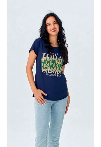 Camiseta Para Mujer Manga Corta Azul Marca L&H