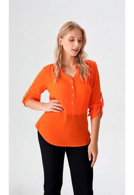 Blusa Para Mujer Manga 3/4 Naranja Marca L&H